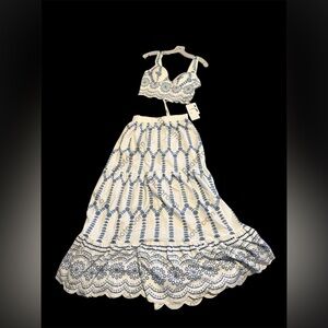 Elegant Blue and White Women's Two-Piece Set